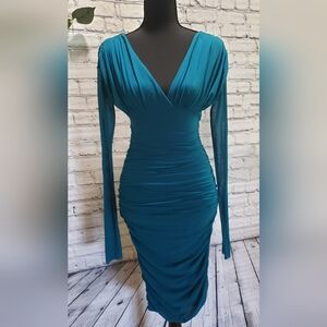 'Fuzzi By Jean Paul Gaultier 'Teal' Body Con Stretch Mesh Midi Dress. Size S